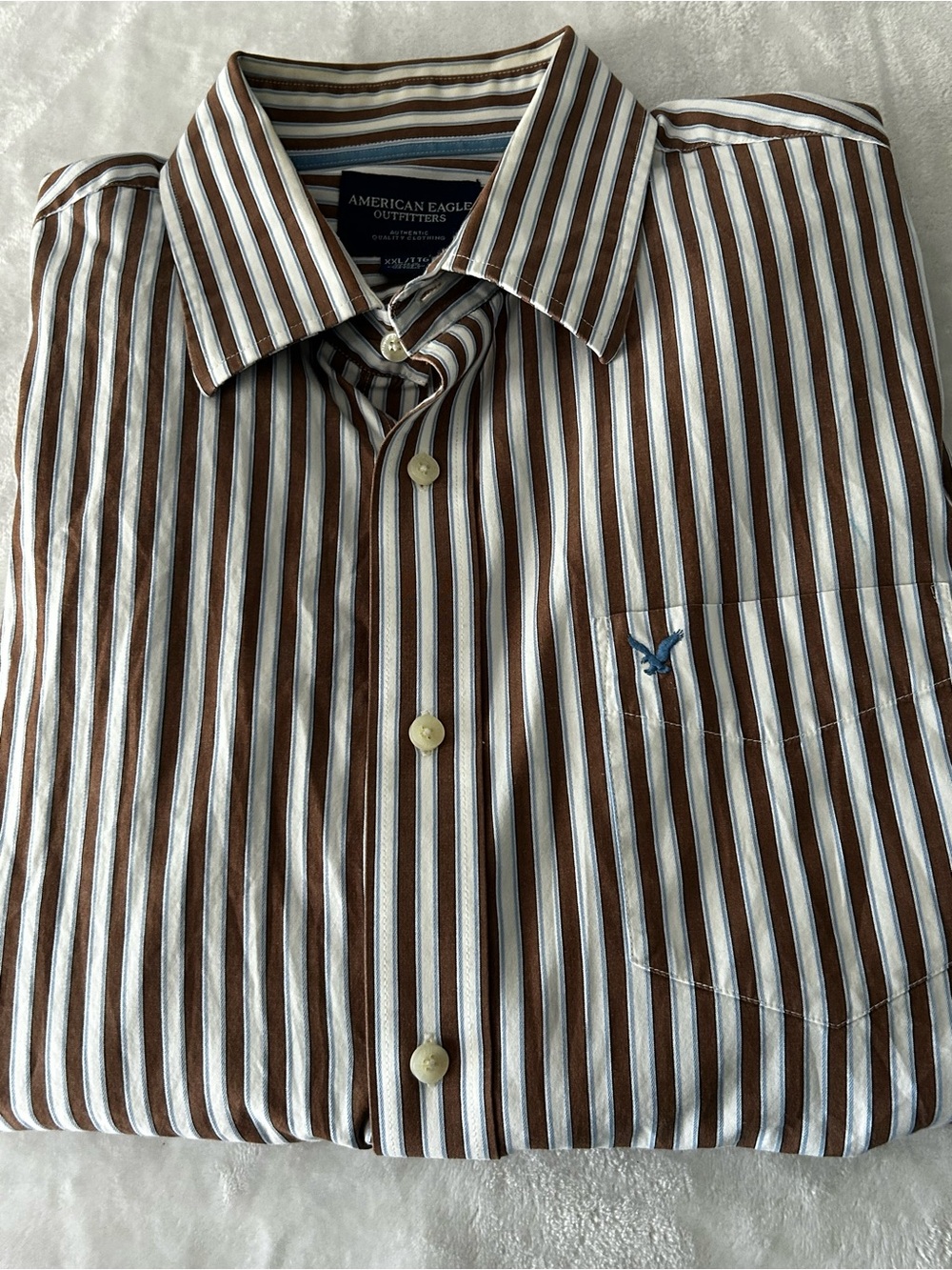 American Eagle Outfitters Men’s XXL Brown & White Striped Button-Up Shirt